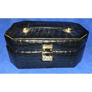 International Silver Company Croc Embossed Jewelery Box Travel Case Black Patent